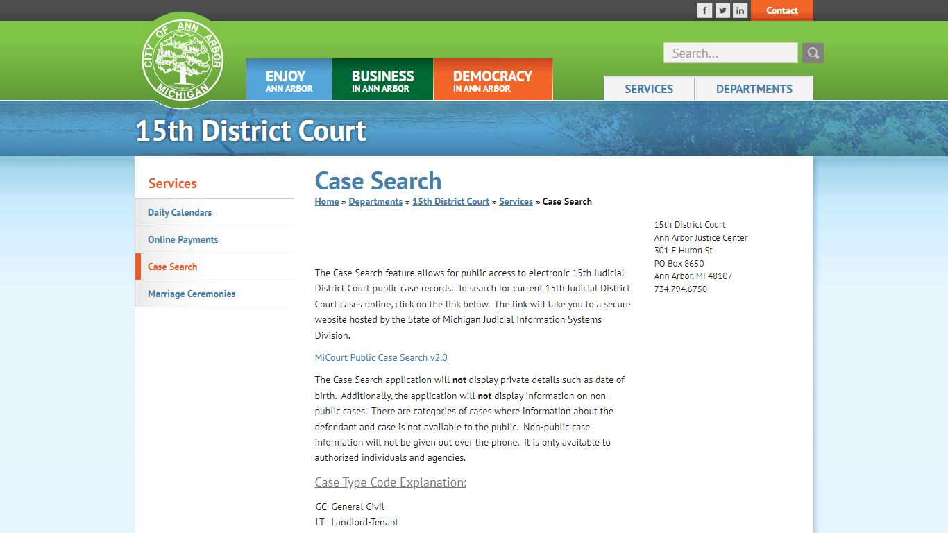 Case Search - Ann Arbor, Michigan